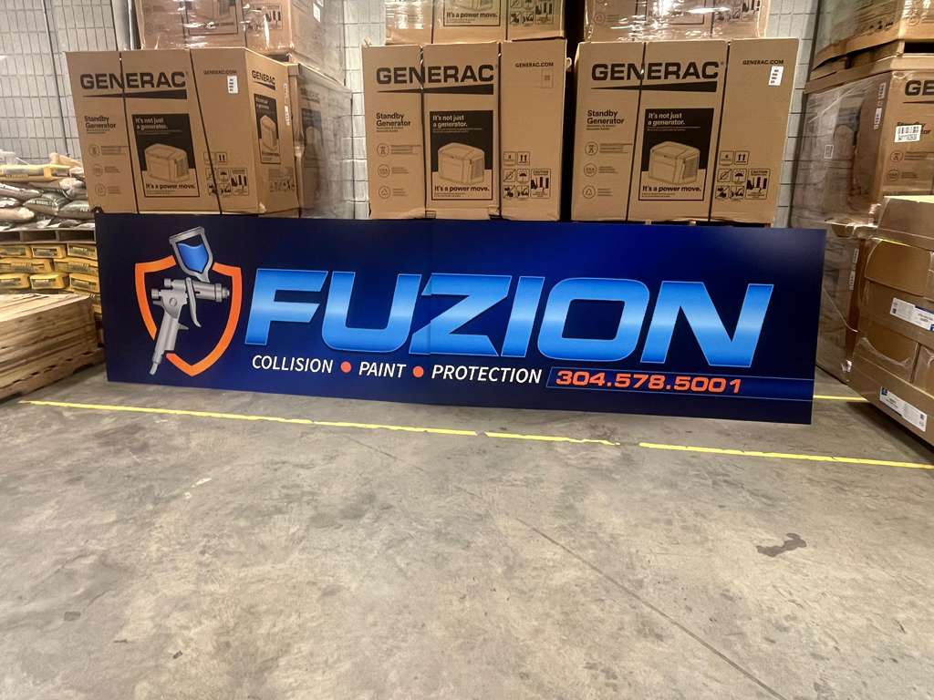 Backlit Fuzion Collision sign